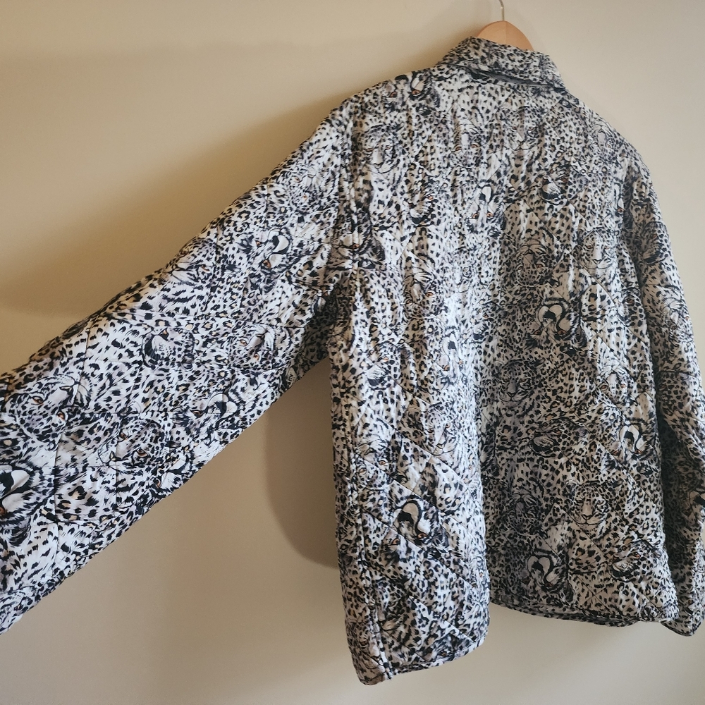 Vintage 80s 90s Silk Snow Leopard Quilted Anna & Frank Reversible Jacket L - Picture 9 of 9